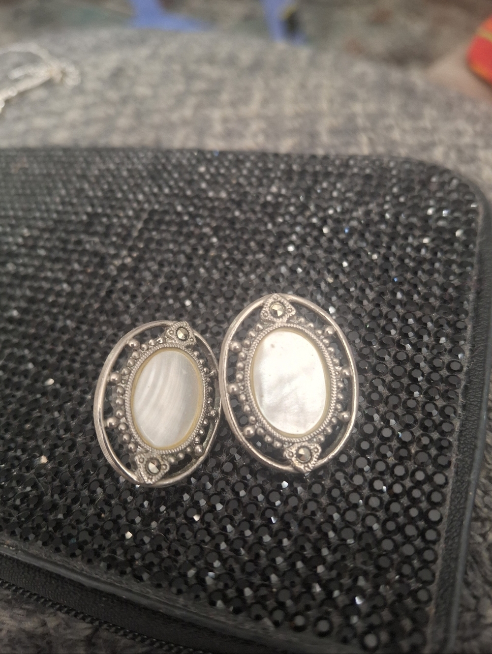 Silver Oval Mother-of-Pearl Stud Earrings - Elegant Women’s Jewelry